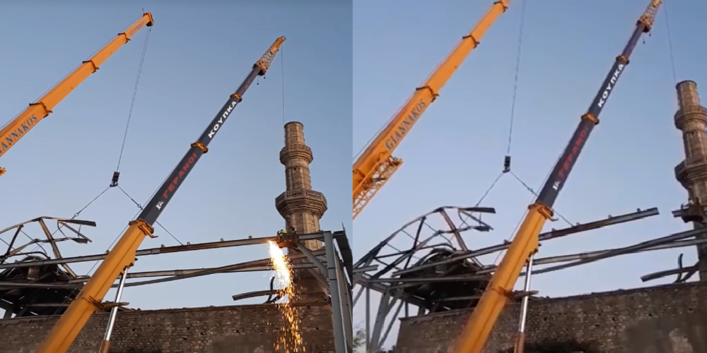 Προχωρούν οι εργασίες απομάκρυνσης της μεταλλικής κατασκευής στο Τέμενος Βαγιαζήτ (video)