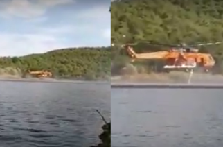 Εντυπωσιακό ΒΙΝΤΕΟ: “Αστέρι” πιλότος Πυροσβεστικού ελικοπτέρου, εφοδιάζεται νερό για την πυρκαγιά της Λευκίμμης-Δαδιάς