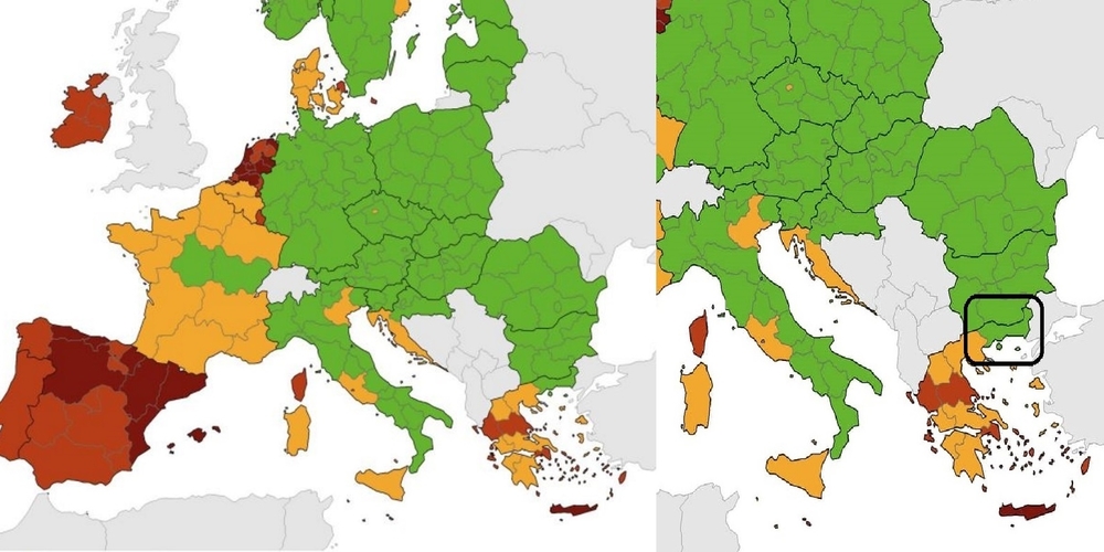 Κορονοϊός: Μόνο η Περιφέρεια ΑΜΘ και Σαμοθράκη, Θάσος “πράσινες” στην Ελλάδα, απ’ το ECDC